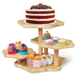 parmedu 5-tier bamboo cupcake tower stand: for 50 cupcakes, wooden cake stand in cloud shape - tiered tray decor, cupcake holder with patent design for tea party, coffee break, festival, birthday etc