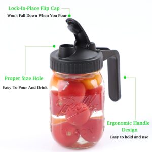 Mason Jar Pour Spout Lids With Handle Regular Mouth Mason Pitcher Lid With Flip Cap, Airtight & Leak-Proof Pour And Store Cover (Jar Not Included)