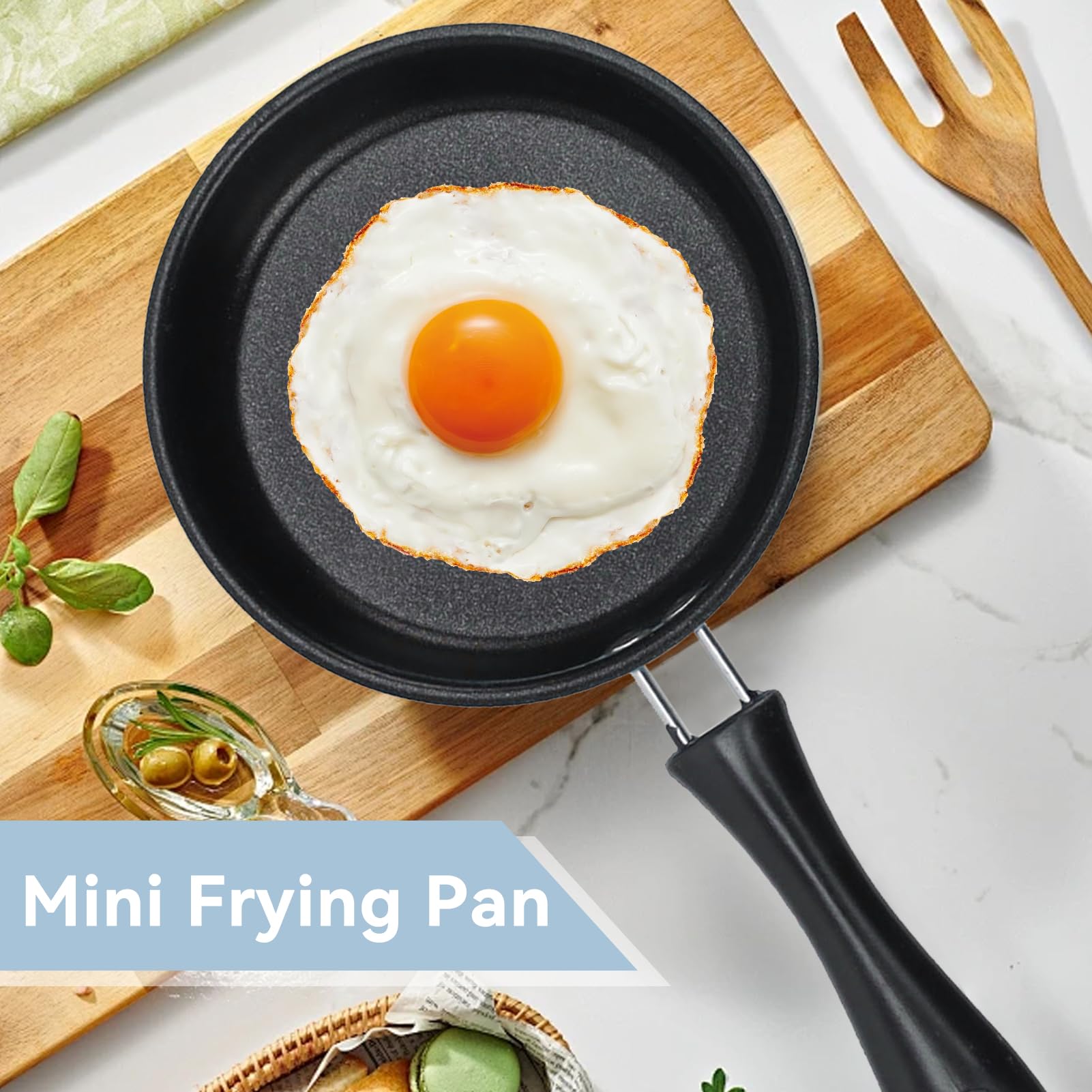 Cyrank Nonstick Mini Egg Pan, 4.7inch One Egg Frying Pan Omelet Pan Single Egg Pan Stainless Steel Mini Skillet Induction Small Egg Skillet(blue)