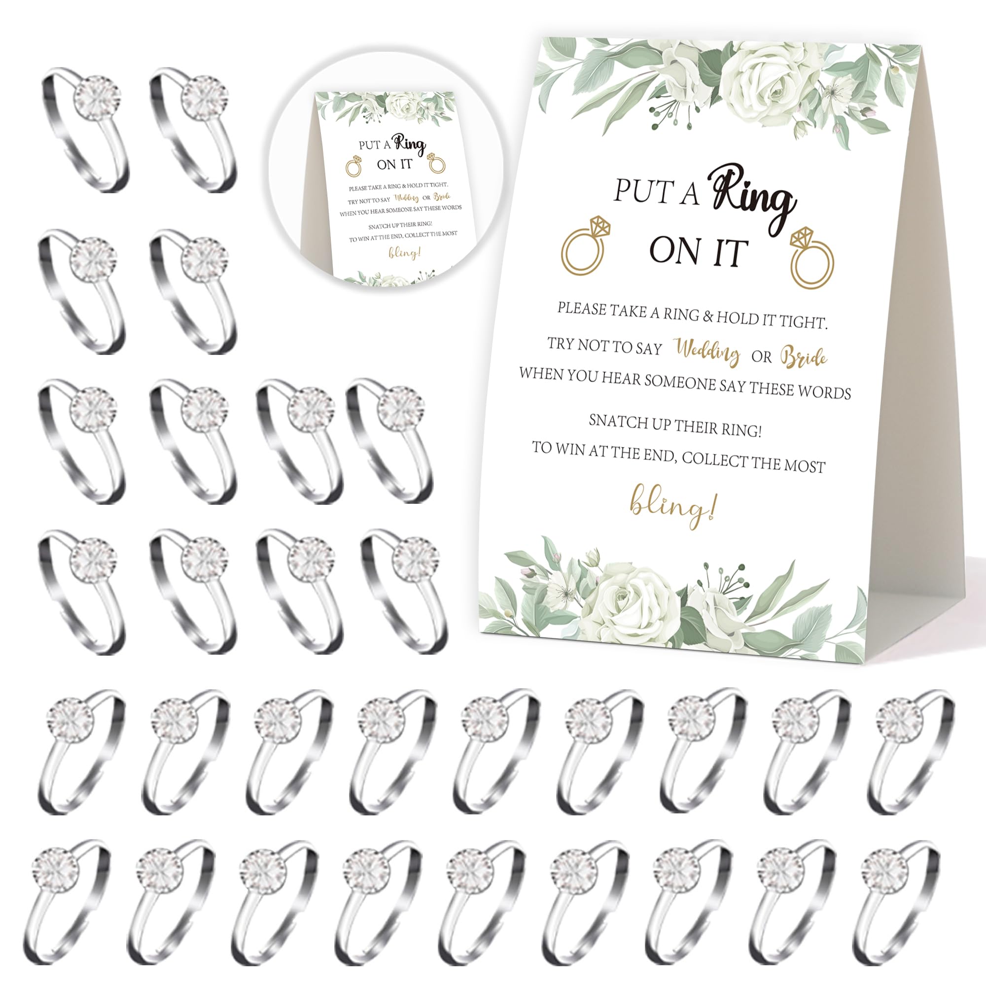 Put a Ring On It,Don't Say Bride or Wedding Game,Bridal Shower Games 50 Guests,Green Garden Bridal Shower Game,Engagement Party,Bachelorette Decorations for Party,Woodland Bridal Shower Favors-L27