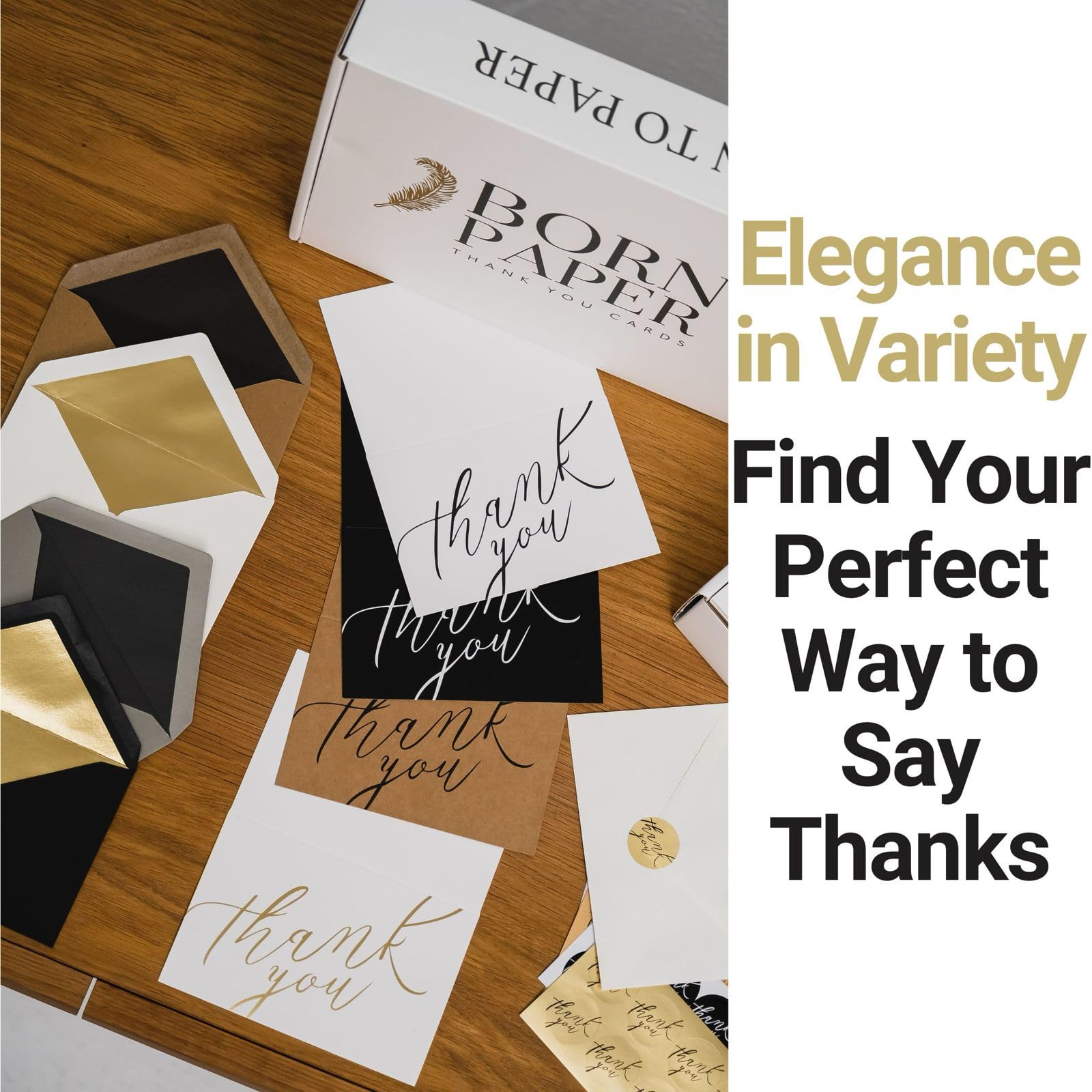 BornPaper Thank You Cards with Envelopes - Luxury 120 Pack, Gold-Foil-Stamped Interiors & Matching Stickers – Over 64 Unique Combinations, Ideal for Business, Wedding, Graduation, Bridal & Baby