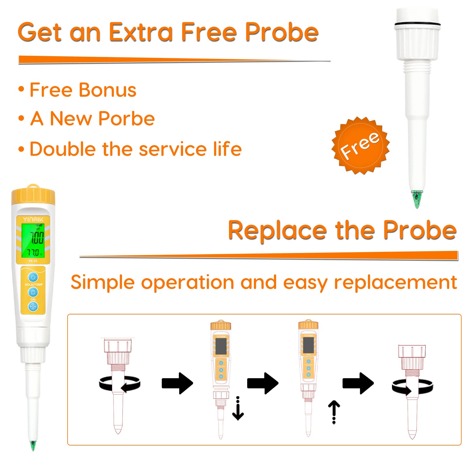 Food pH Tester with Extra pH Probe and pH Calibration Solution,2 * 10ml KCL pH Storage Solution as a Gift, Directly pH Meter for Sourdough and Bread,Meat,Canning,Cheese