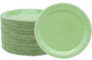 50pcs sage green party supplies sage green paper plates 7"green dessert plates disposable mint green paper plates for green party theme jungle wedding bridal baby shower birthday party decor (green)