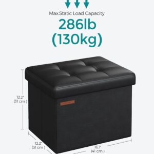 SONGMICS Small Folding Storage Ottoman, Set of 2, Foot Rest Stool, Cube Footrest, Synthetic Leather, 12.2 x 16.1 x 12.2 Inches, 286 lb Capacity, Living Room, Bedroom, Dorm, Ink Black ULSF100B21