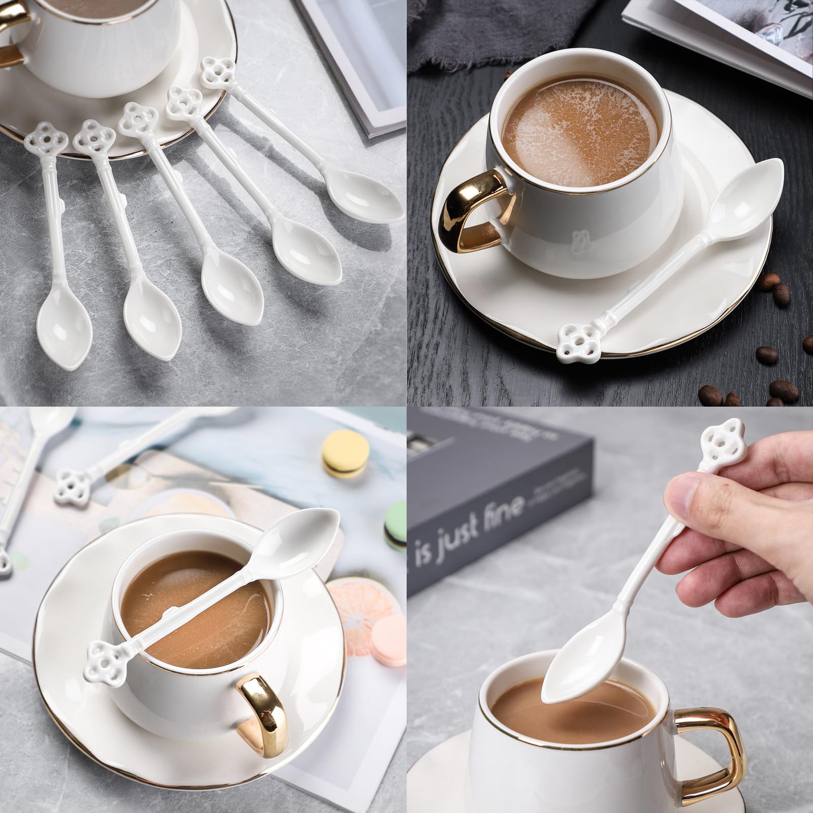 Espresso Spoons Set of 12, Ceramic Coffee Spoons, Long Handle Demitasse Espresso Spoons, Porcelain Small Coffee Stirring Spoon (White)