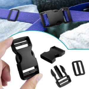 10 Set 1 inch Buckles for Straps with 20 pcs Tri-glide Slide Clip, Quick Side Release Plastic Buckle Clip, Fit 1 inch Wide Nylon Webbing Canvas Strap (Black)