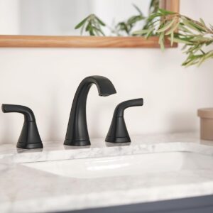 Peerless Parkwood Widespread Bathroom Faucet, Black Bathroom Faucet 3 Hole, Bathroom Sink Faucet, Drain Assembly, Matte Black P3535LF-BL