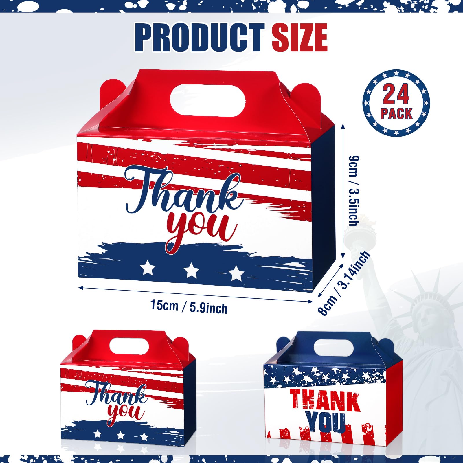 Pasimy 24 Pcs Patriotic Gift Boxes Veterans Thank You Party Favor Boxes Small Red White Blue Candy Treat Goodie Boxes Usa Flag Veterans Boxes for Veterans Day Party Supplies Memorial Independence