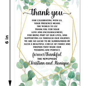 Personalized Eucalyptus Wedding Thank You Place Cards, Custom Place Setting Cards, For Bridal Shower, Reunion, Reception, Celebration, Rehearsals, Dinner Parties, Events 50 Cards 4"x6". Made in USA