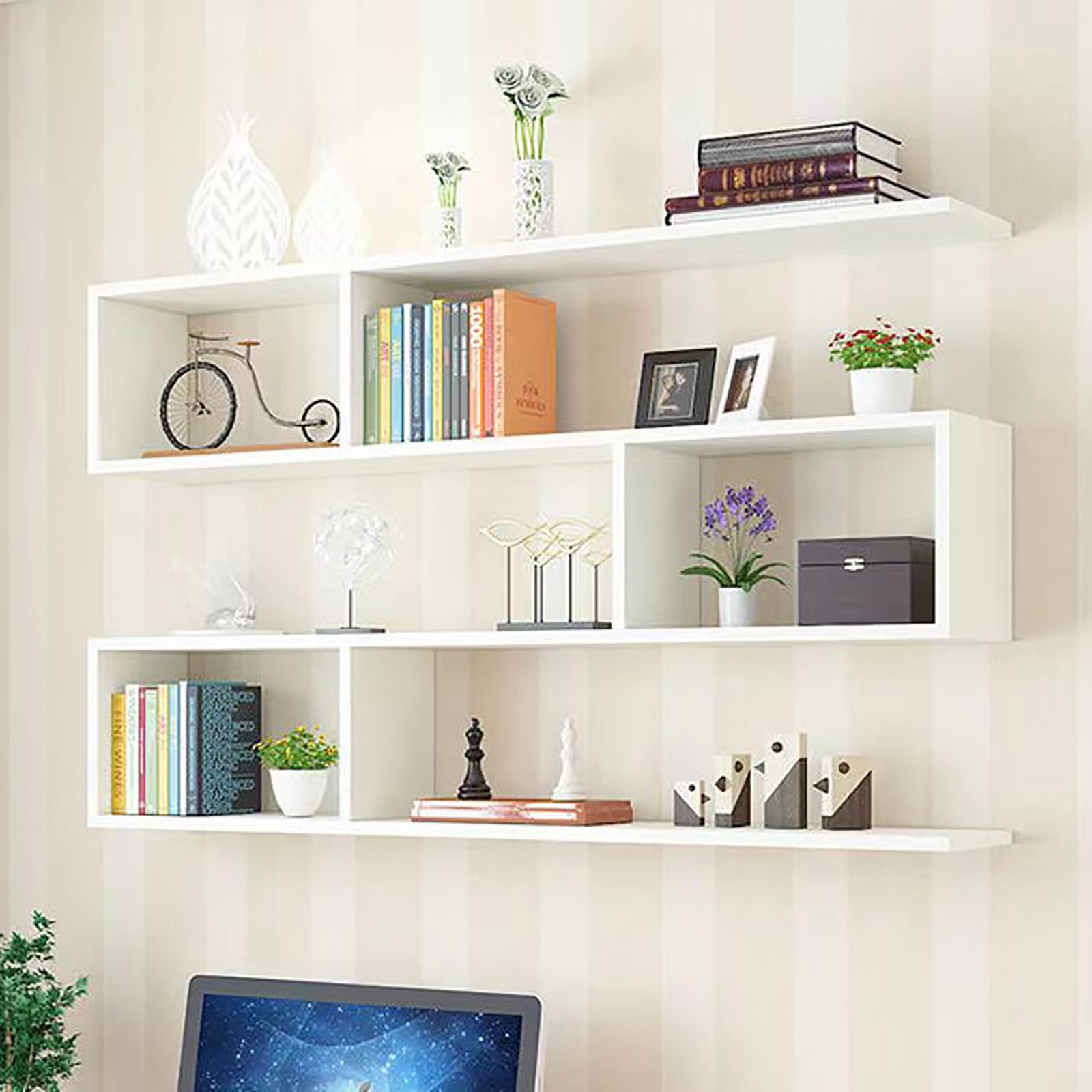 HM&DX Floating Shelf Wooden Floating Shelves for Wall,Modern Wall Mounted Shelves Floating Shelfs for Living Room Study Room Office,Wood Display Shelf Shelf Decor(39.4" L x 5.9" W x 29.5" H, Yellow)