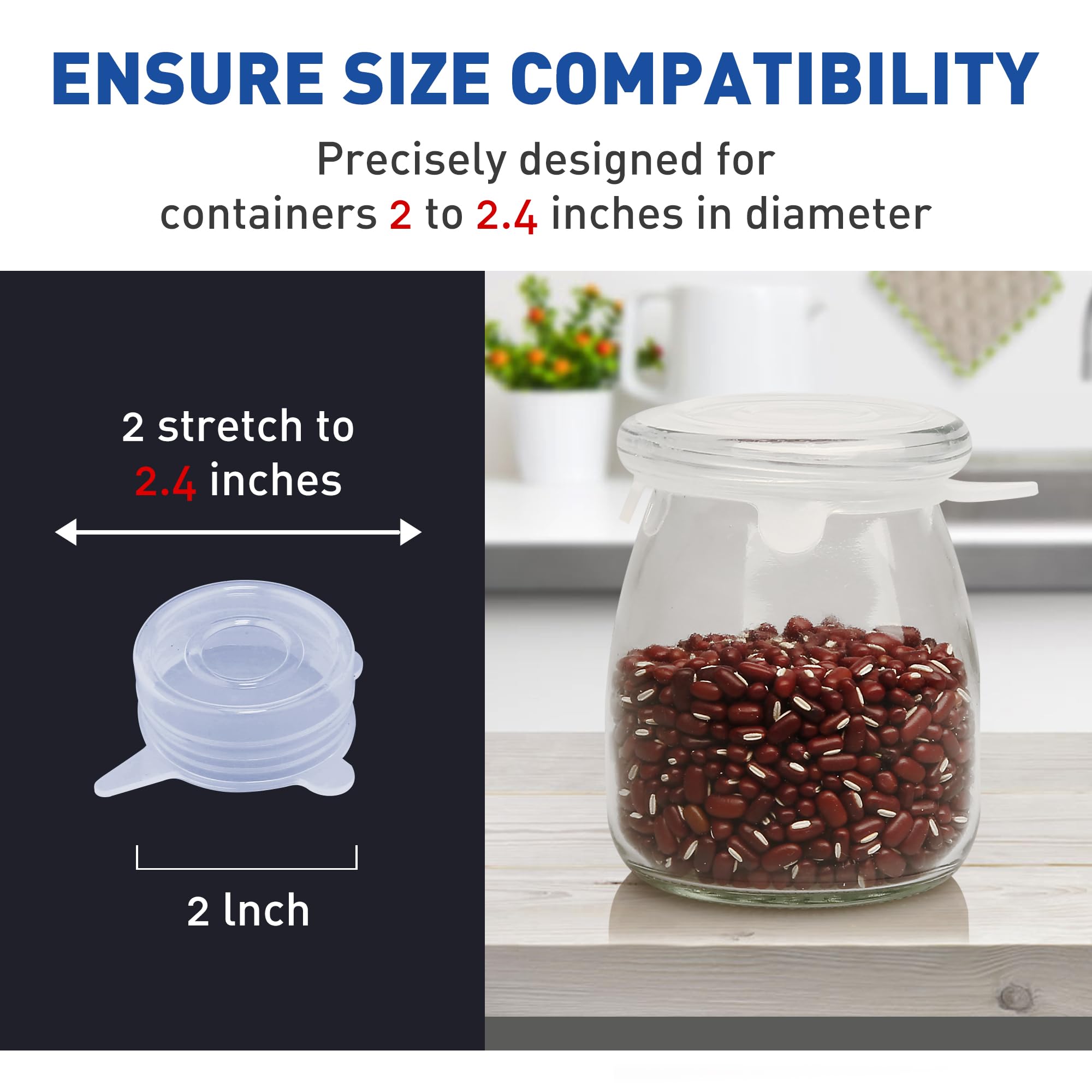 Extra Small Silicone Stretch Lids 2 Inch Reusable Silicone Jar Cover lids to Fit 2 Inch to 2.4 Inch Small Yogurt Jars,Milk Bottles,Cans 8 Pack