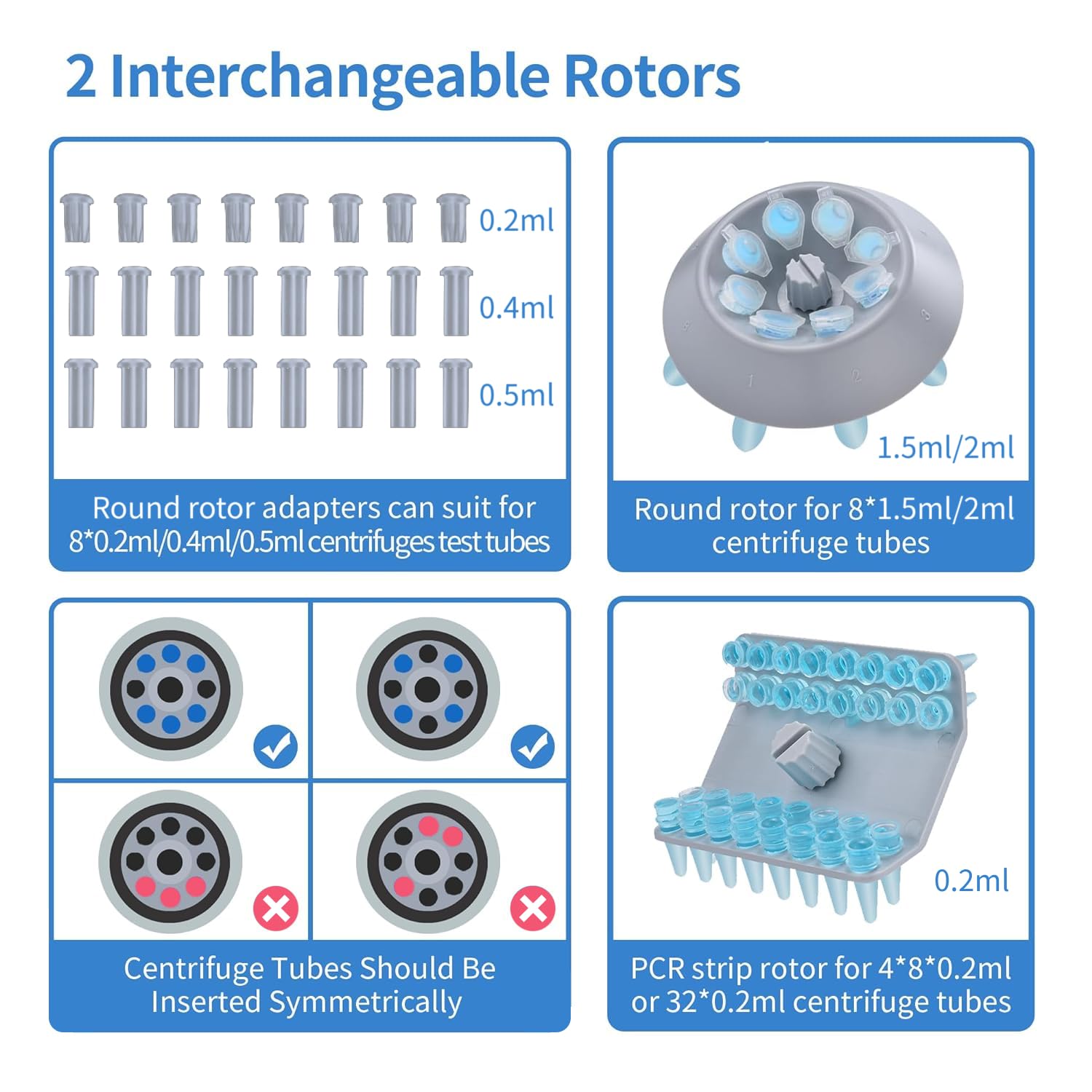 +UXI Mini Centrifuge Machine 4000rpm Scientific Lab Benchtop Microcentrifuge with 2 Rotors for 2ml/1.5ml/0.5ml/0.4ml/0.2ml centrifuge Tubes 110V Low Noise——Not for Blood Collection Tubes