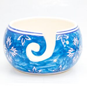 etroves ceramic yarn bowl 7.5 inch - handmade knitting bowl and crochet storage-holder-dispenser with swirl handcrafted design christmas gift for knitters, mom, grandma