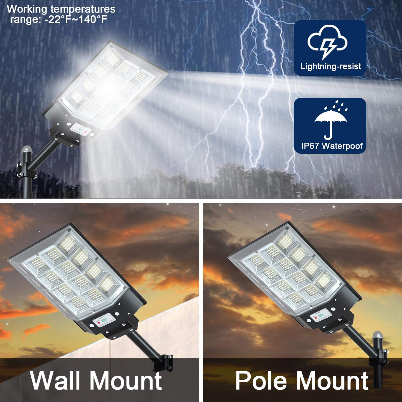 WaitScher Solar Street Lights Outdoor Dusk to Dawn, 1500w Flood Light with App 200000lm Waterproof Motion Sensor Light