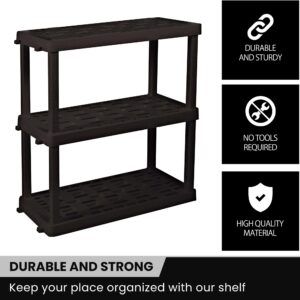 Koolatron Oskar 3 Tier Plastic Shelf, Garage Shelving Unit, Rack and Storage Shelves - Ideal for Storage Shed, and Shelf Organizer - Perfect for Garage Storage and Shelving Solutions,Black