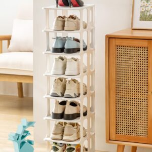 Baffect 8 Tier Shoe Rack, Free Standing Shoe Storage Organizer for Closet, Plastic Stackable Shoe Storage Tower, Vertical Shoe Holder for Entryway Space Saving Narrow Shoe Cabinet (White)