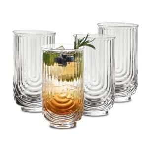 insetlan vintage glassware arch design glass cups set of 4, fashioned ripple glassware highball glass, classic transparent cocktail glasses, for bar beverages ice coffee juice water (4pcs-l)