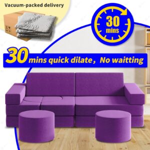 DEYGIA Modular Kids Play Couch 13PCS, Modular Couch Kids, Kids Couch for Playroom, Modular Kids Couch for Boys and Girls, Kids Play Couch for Kids (Purple, M)