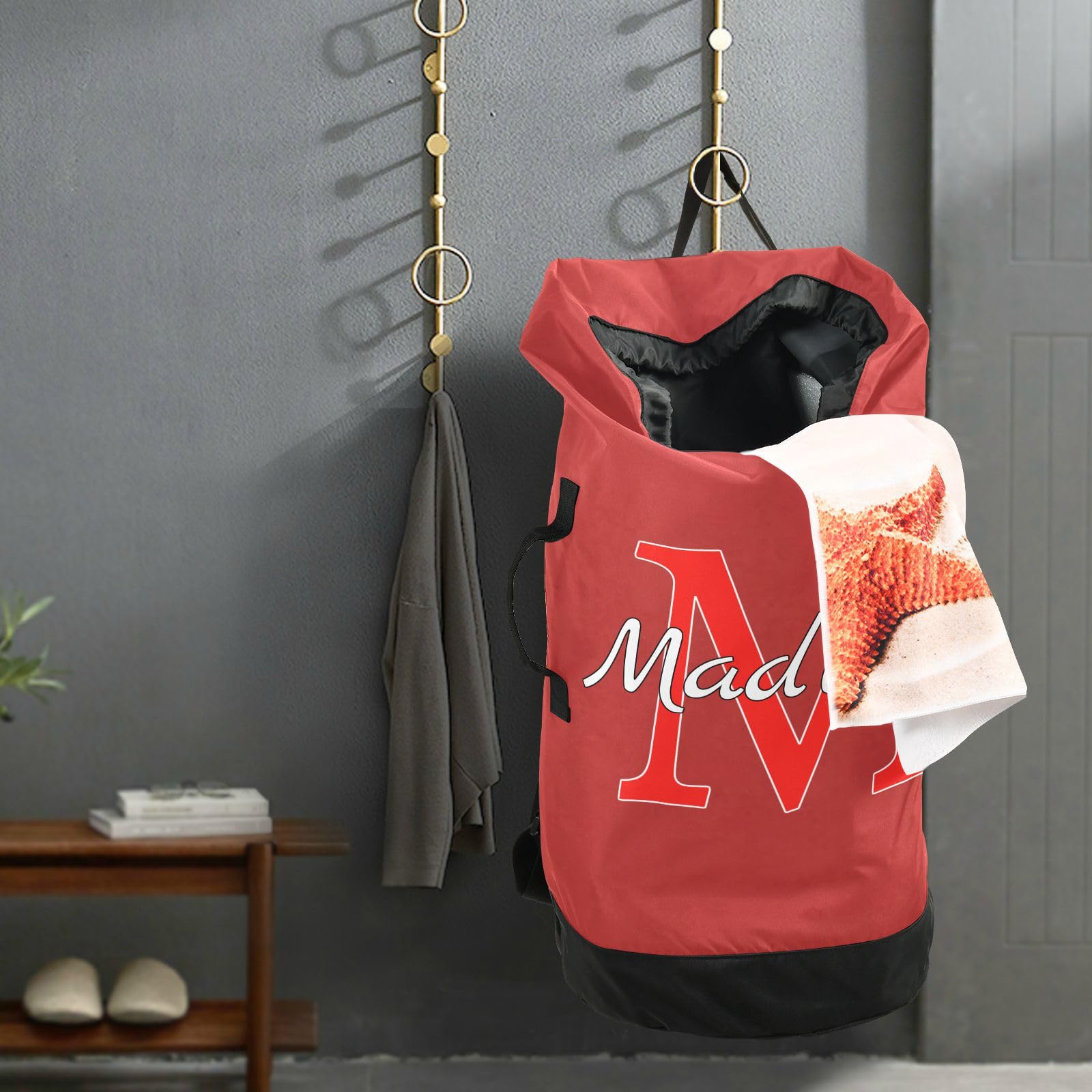 Red Personalized Nylon Travel Laundry Bag for Luggage Custom Dirty Clothes Organizer with Drawstring Closure & Shoulder Straps Dirty Clothes Shoulder Bag for College Dorm Apartment Factories