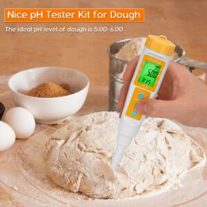 Food pH Tester with Extra pH Probe and pH Calibration Solution,2 * 10ml KCL pH Storage Solution as a Gift, Directly pH Meter for Sourdough and Bread,Meat,Canning,Cheese