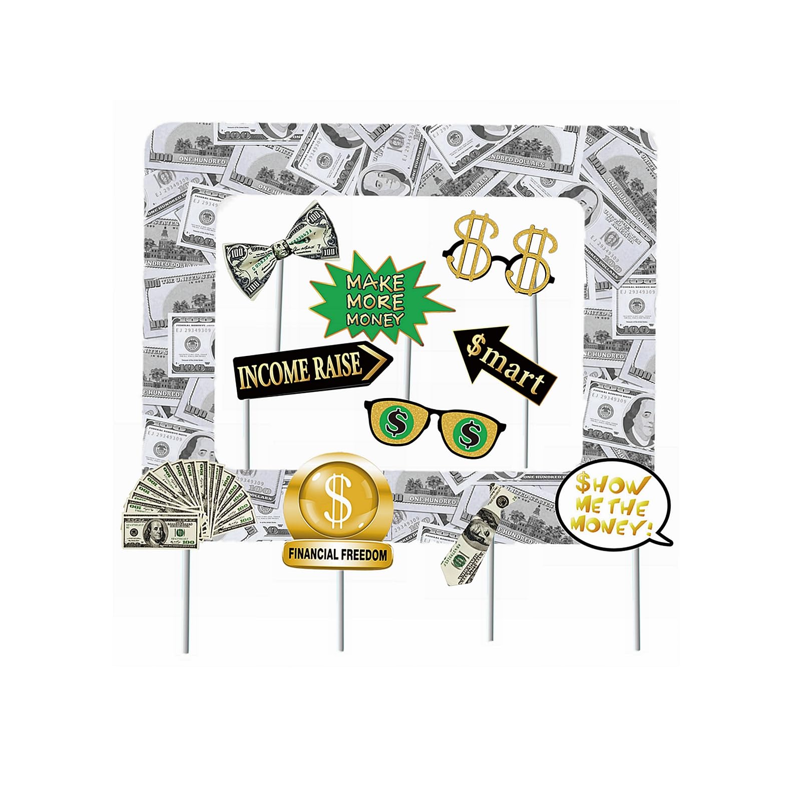 Money Party Inflatable Photo Booth Selfie Frame & Photo Props Set Giant Bill Dollar Party Blow Up Picture Frame for Birthdays Casino Weddings Bachelorette Retirement Graduations Party Decor