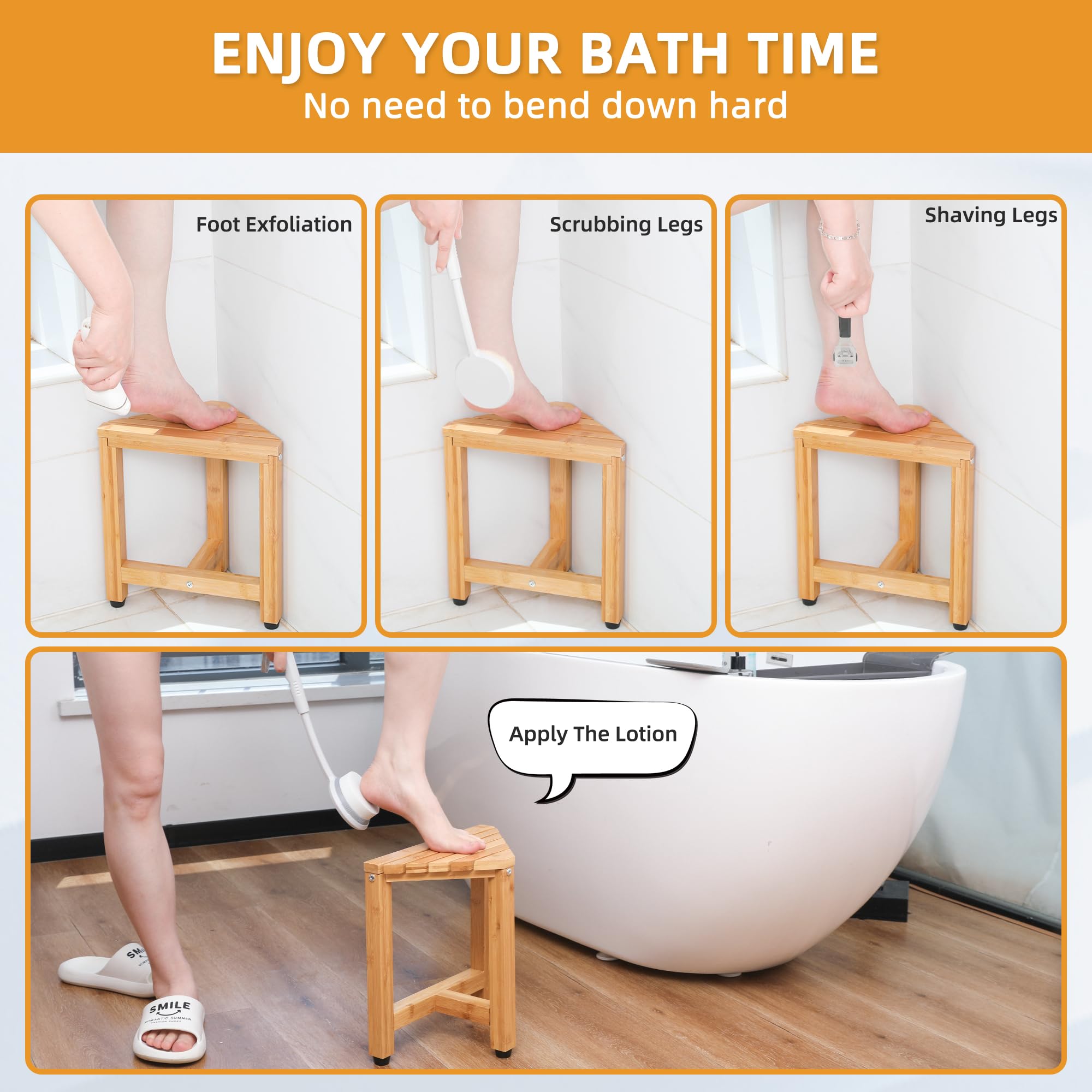 TYYIHUA 13.2" Shower Foot Rest for Shaving Legs,Corner Shower Stool, Small Bathroom Bench Suitable for Small Shower Spaces-Waterproof Shower Stool for Inside Shower Triangle