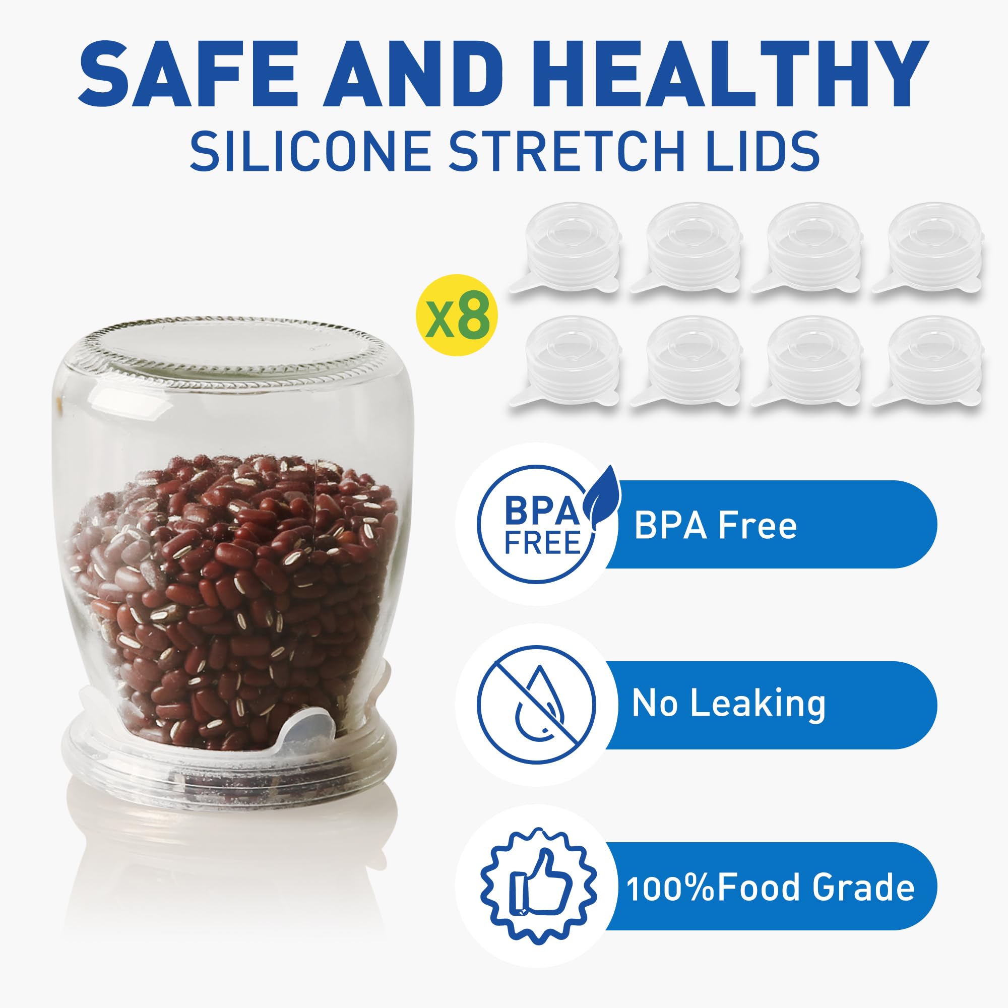 Extra Small Silicone Stretch Lids 2 Inch Reusable Silicone Jar Cover lids to Fit 2 Inch to 2.4 Inch Small Yogurt Jars,Milk Bottles,Cans 8 Pack