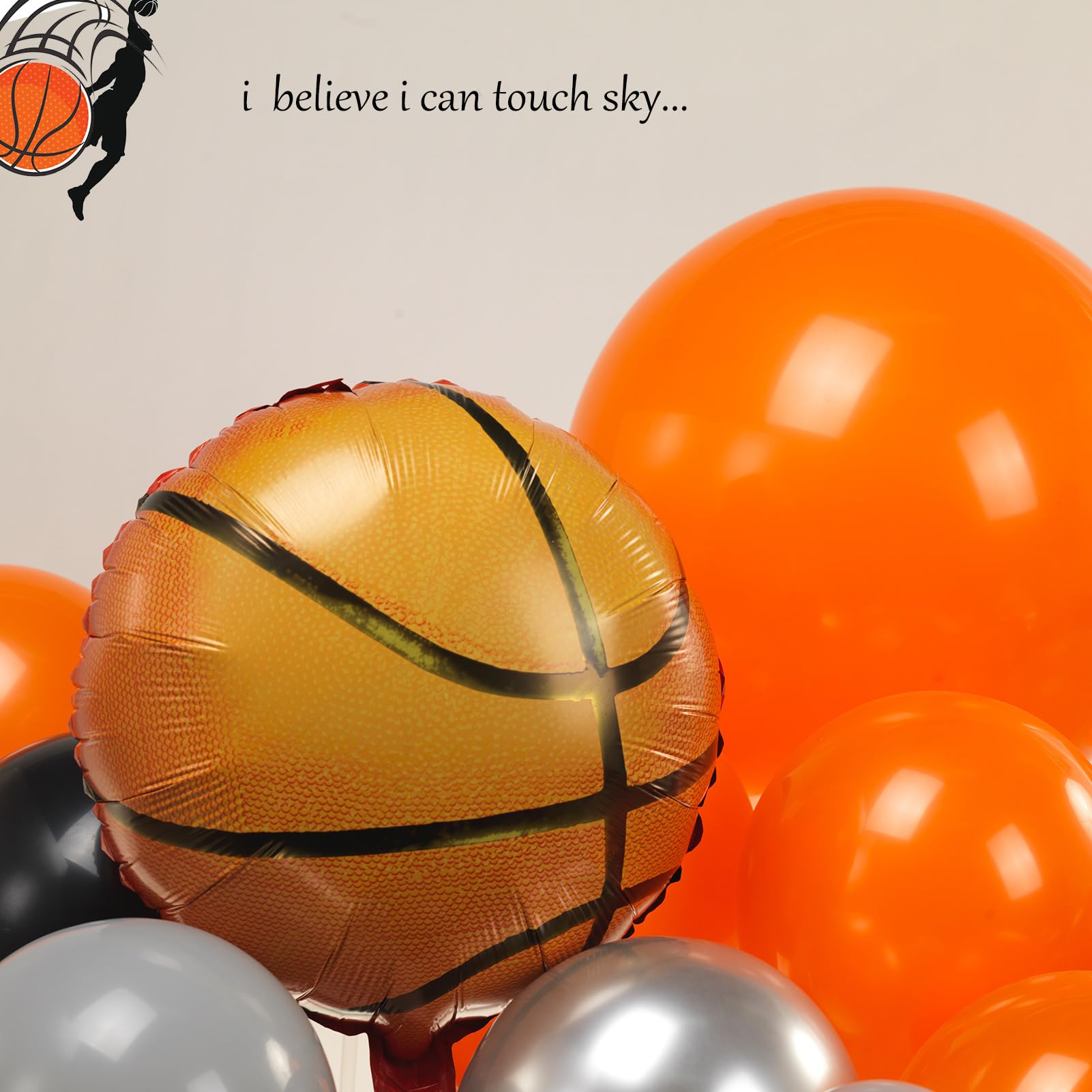 FROUFING Basketball Balloon Garland Arch Kit, 136pcs Orange Gray Black White and Silver with Foil Star Balloons for 1st Birthday Party Baby Shower Sports Theme Supplies Decorations