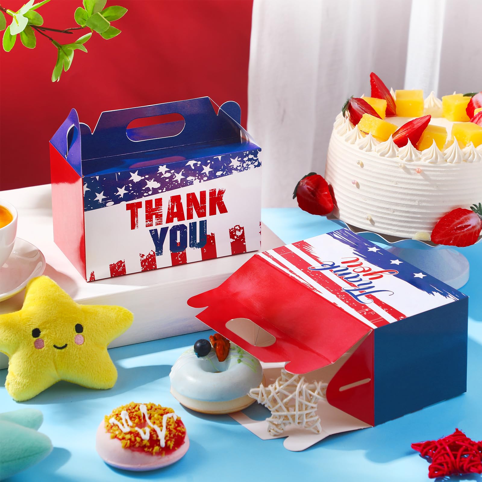 Pasimy 24 Pcs Patriotic Gift Boxes Veterans Thank You Party Favor Boxes Small Red White Blue Candy Treat Goodie Boxes Usa Flag Veterans Boxes for Veterans Day Party Supplies Memorial Independence