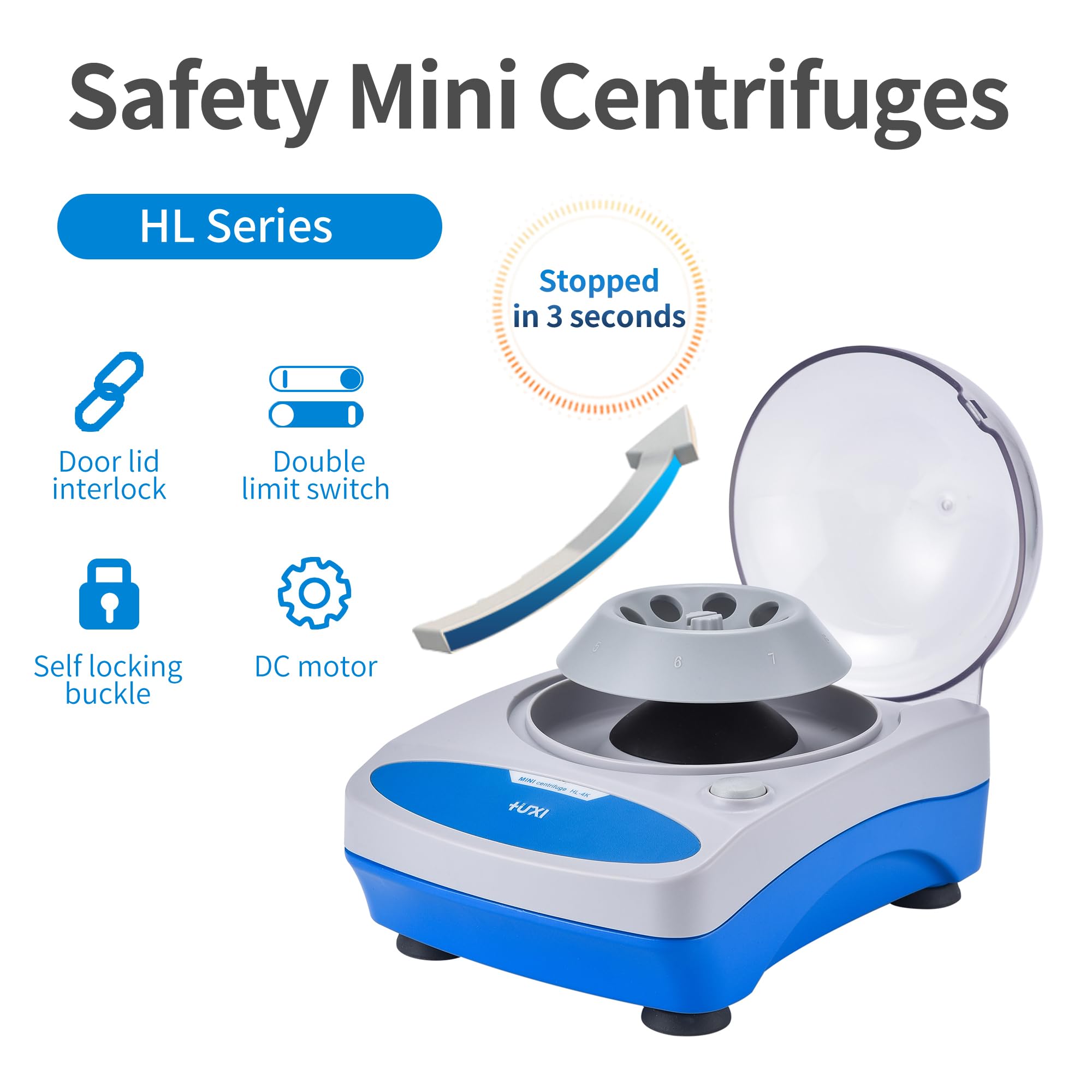 +UXI Mini Centrifuge Machine 4000rpm Scientific Lab Benchtop Microcentrifuge with 2 Rotors for 2ml/1.5ml/0.5ml/0.4ml/0.2ml centrifuge Tubes 110V Low Noise——Not for Blood Collection Tubes