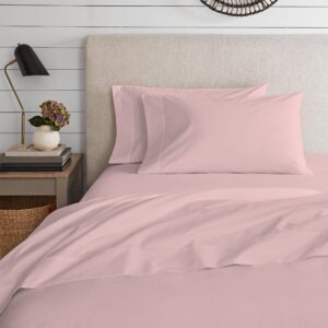 supreme elegance super soft sheet set twin, 3pc light pink jersey knit sheets, all season wrinkle resistant & easy care sheet set with deep pocket (1 flat sheet, 1 fitted sheet & 1 pillowcase)