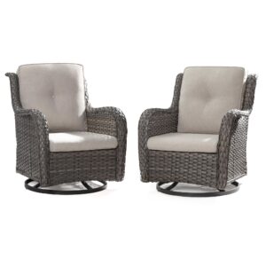 meetleisure outdoor swivel rocker patio chairs set of 2 - outdoor wicker swivel glider chairs 2 pieces with olefin fabric cushions suitable for backyard deck and porch(mixed grey/beige)