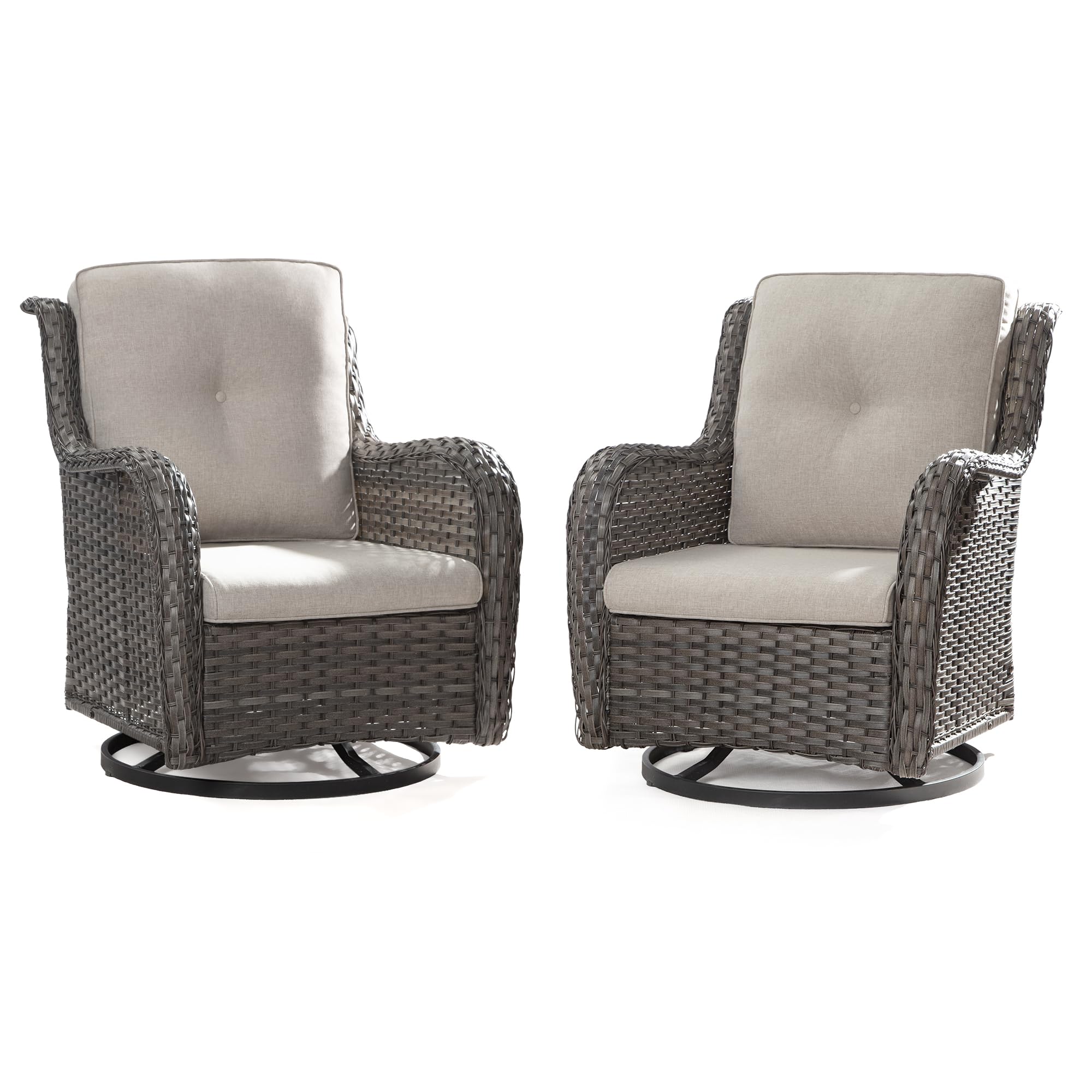 MeetLeisure Outdoor Swivel Rocker Patio Chairs Set of 2 - Outdoor Wicker Swivel Glider Chairs 2 Pieces with Olefin Fabric Cushions Suitable for Backyard Deck and Porch(Mixed Grey/Beige)