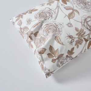 YuHeGuoJi Taupe Botanical Duvet Cover Queen 100% Egyptian Cotton Brown Floral Duvet Cover 3 Pcs Set 1 Farmhouse Flower Duvet Cover with Zipper Ties 2 Pillowcases Rose Plant Bedding Set Soft