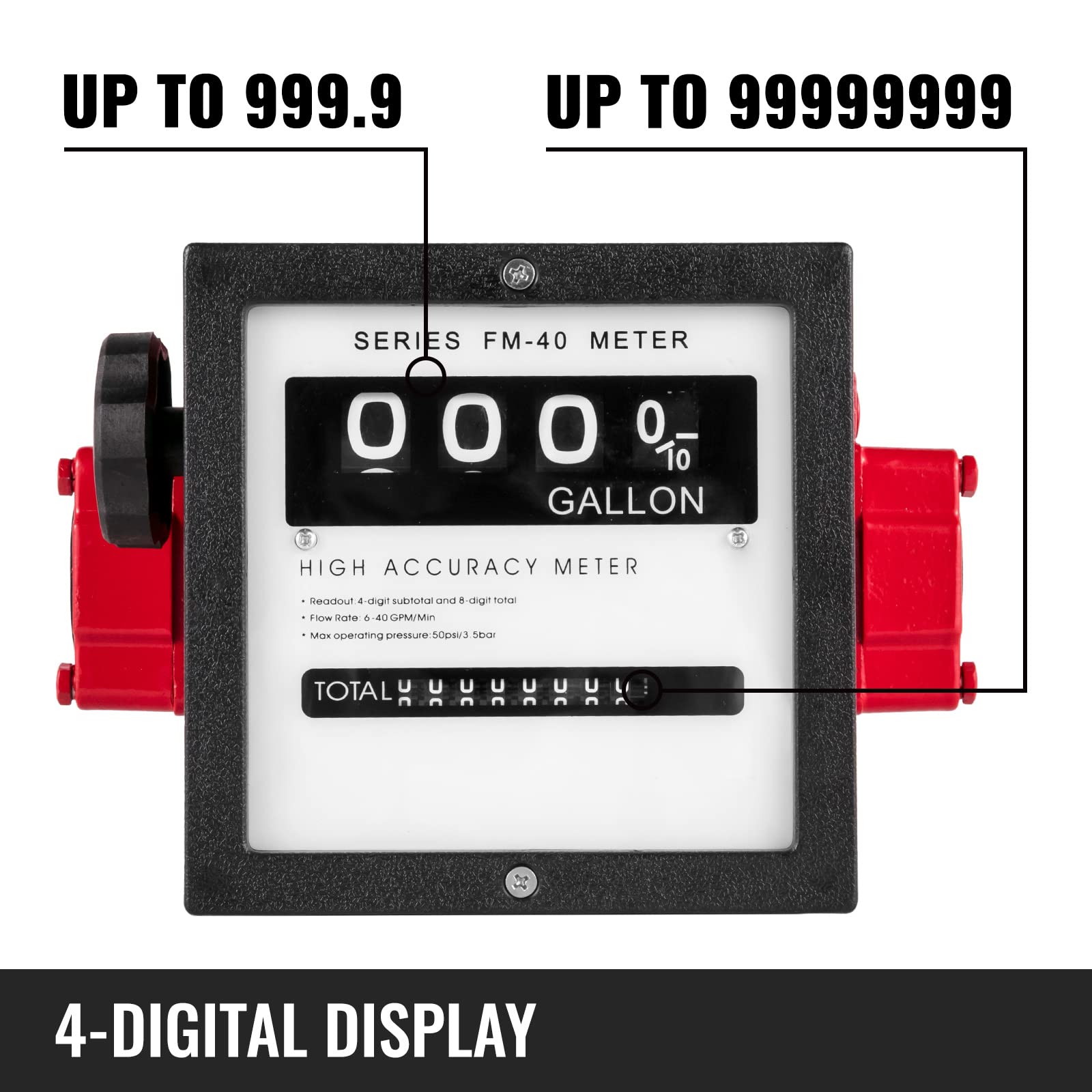 VEVOR Mechanical Fuel Meter 40 GPM Fuel Flow Meter 4-Digital Batch Display Fuel Transfer Meter 1 Inch Diesel Fuel Flow Meter All Fuel Transfer Pumps Gasoline Flow Meter