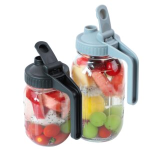 mason jar pour spout lids with handle regular mouth mason pitcher lid with flip cap, airtight & leak-proof pour and store cover (jar not included)