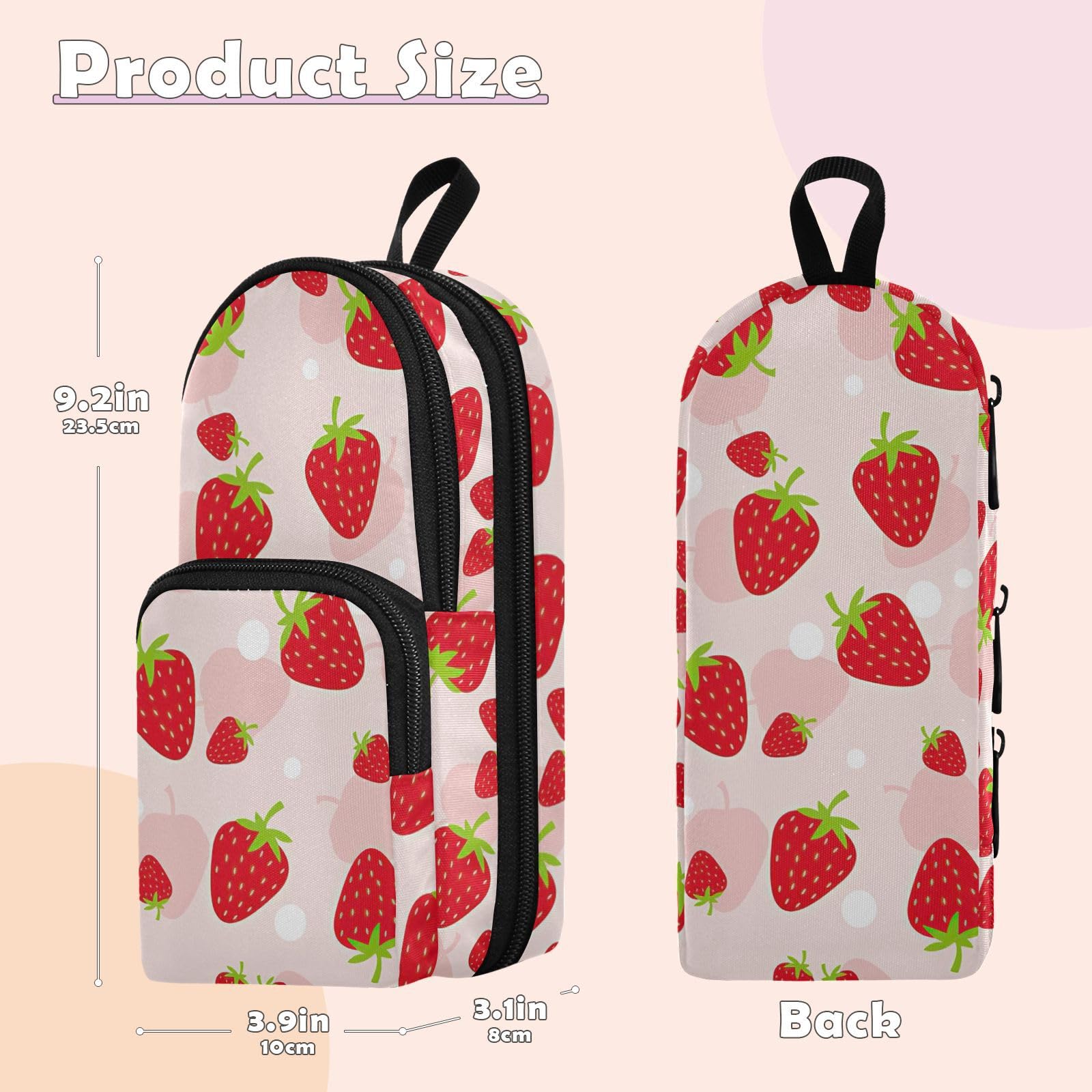 Sinestour Fruits Strawberry Pencil Case Pouch Big Capacity Pencil Pouch for Boys Girls Pencil Bag with Zipper Pencil Box for Adults Women Kids Men Pen Case Bag Organizer Office School Supplies