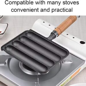 Sfocgoi Sausage Grill Pan, Cast Iron Sausage Pan, Non Stick Baking Tray With Anti Scald Wooden Handle, Sausage Pan Hot Dog Grill Pan-A