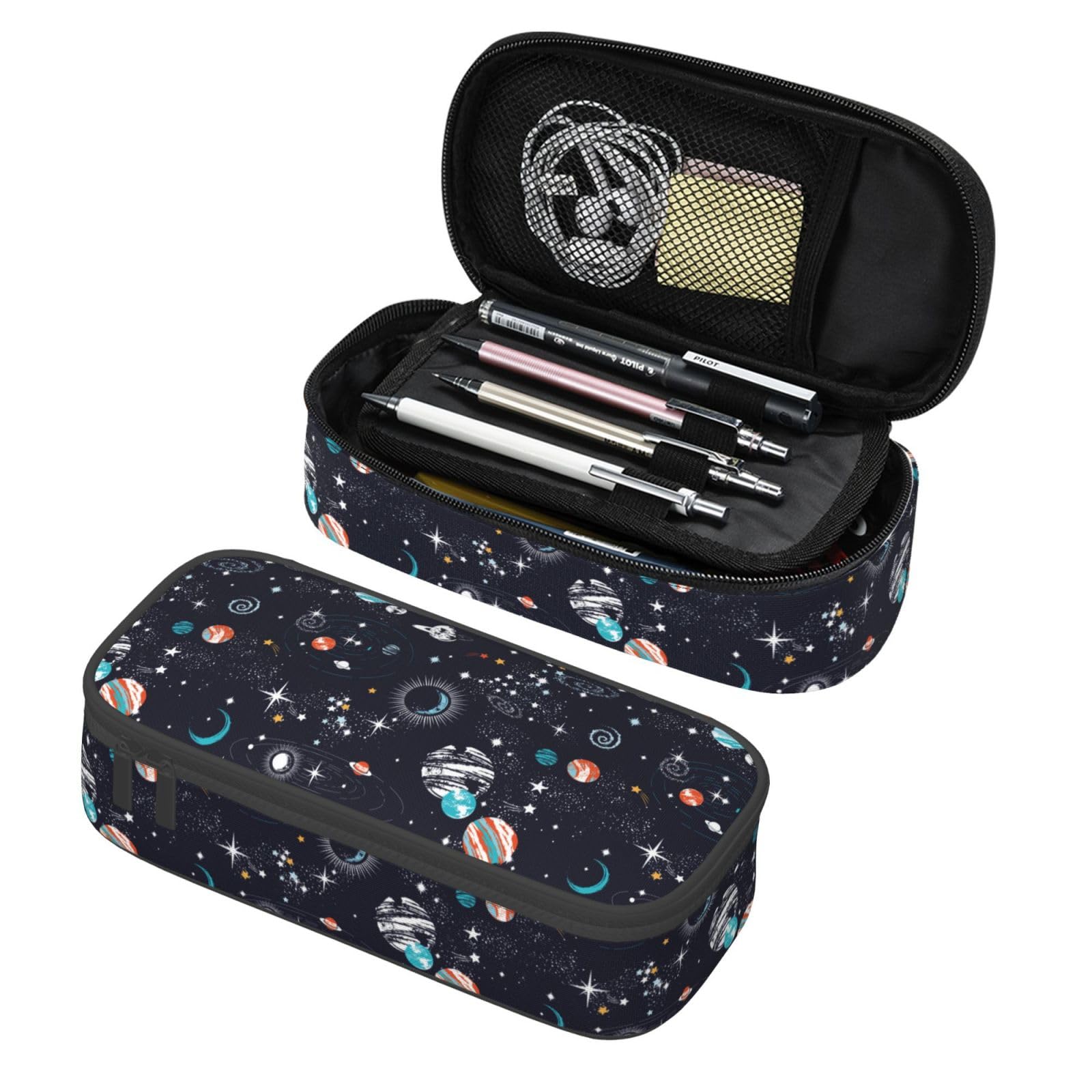 ALIFAFA Pencil Case Pencil Space Galaxy Planet Rockets Pouch Bag Pen Bag Holder,Big Capacity Oxford Pencil Pen Marker Case Pouch Cosmetic Makeup Bag for School Office Student Girl Boy