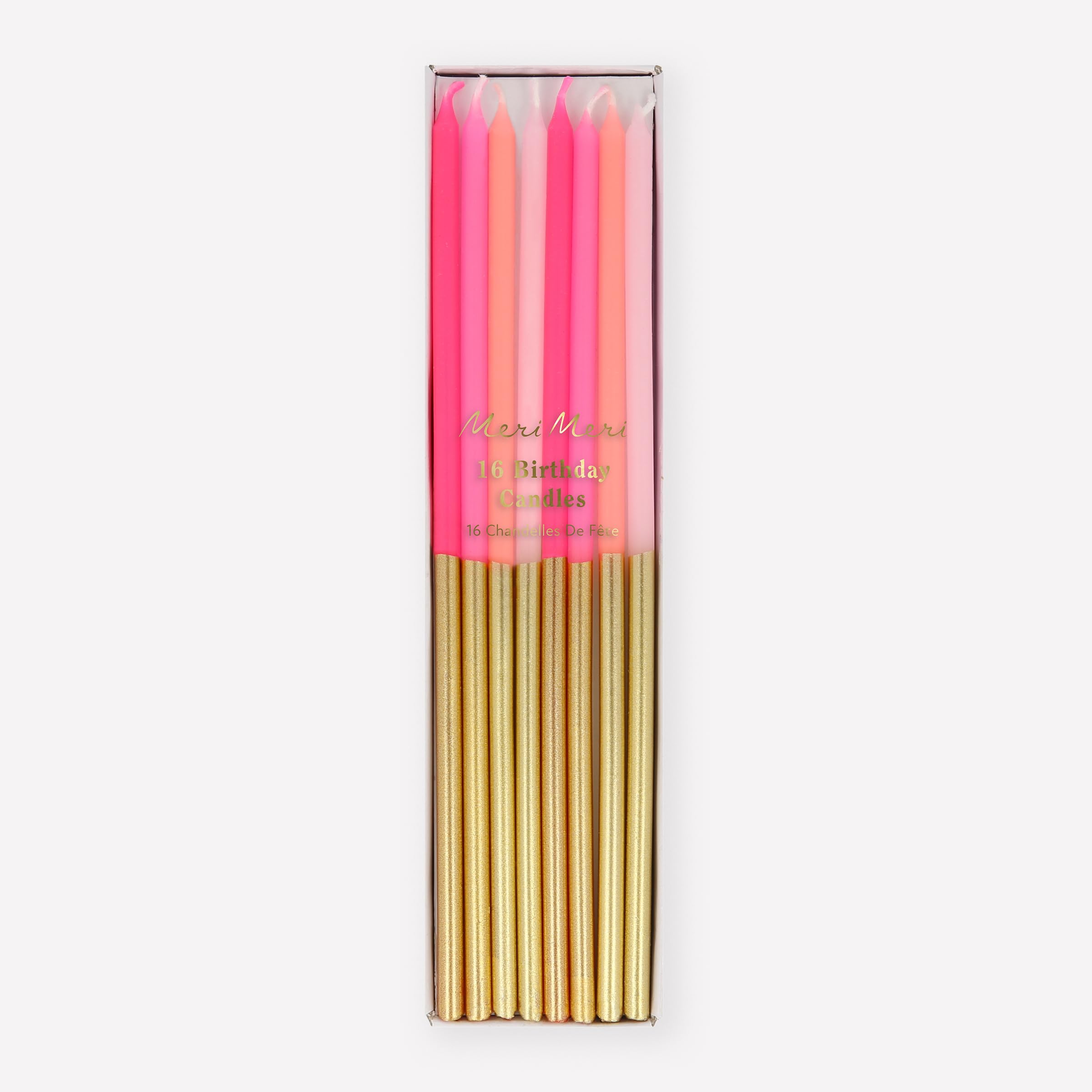 Meri Meri Gold Dipped Birthday Candles for Cake (Pack of 16), 7.25" Tall, Unscented Meri Meri Candles, Gold Birthday Candles