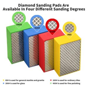 4 Pcs/Set Diamond Polishing Pads for Hand Sanding Tile Concrete Glass Ceramics Marble Granite, Wet or Dry Diamond Sanding Pads, Tile Tools(60#,100#,200#,400#)