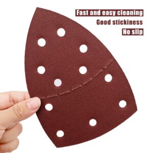 50 PCS Mouse Detail Sander Sandpaper, 120 Grit Palm Sander Sandpaper 11 Holes Hook and Loop Sander Pads Triangular Sanding Sheets Abrasive Sanding Paper for Mouse Sander