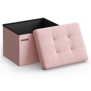 songmics small folding storage ottoman, foot rest stool, 12.2 x 16.1 x 12.2 inches, 286 lb load capacity, for living room, bedroom, home office, dorm, jelly pink ulsf102r01