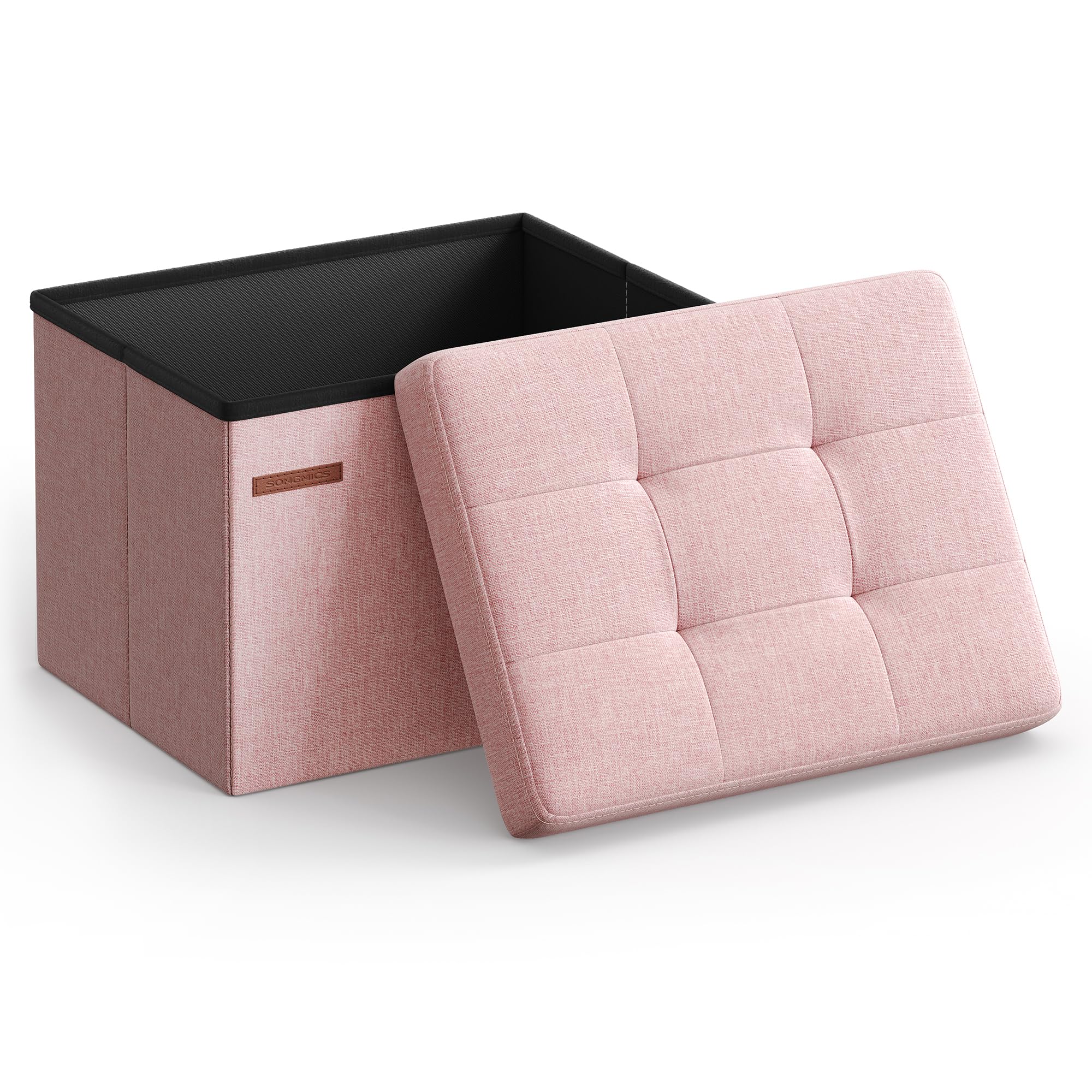 SONGMICS Small Folding Storage Ottoman, Foot Rest Stool, 12.2 x 16.1 x 12.2 Inches, 286 lb Load Capacity, for Living Room, Bedroom, Home Office, Dorm, Jelly Pink ULSF102R01