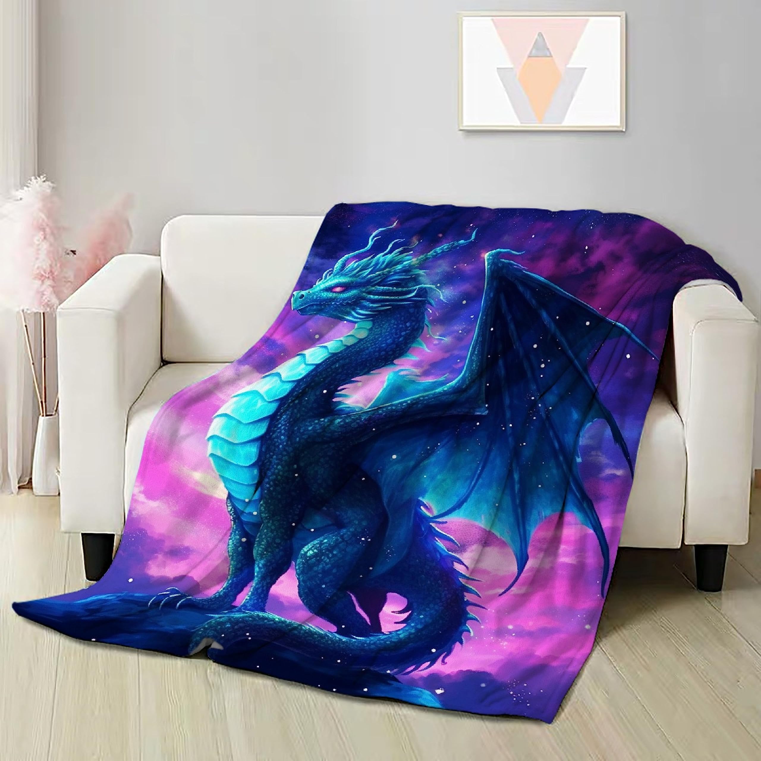 Dragon Blanket Blue Dragon Blanket Gift for Woman Man Girls Boys Dragon Gift for Dragon Lovers Soft Flannel Blue Dragon Blanket for Living Room Sofa Couch Decor 40"x50"for Kids/Children