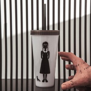 Wednesday "We Wear Black" Color-Changing Plastic Travel Tumbler | Includes Reusable Straw, Leak-Resistant Lid | Holds 24 Ounces