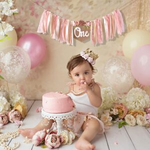 Pink 1st/ First Birthday High Chair Banner For Girls - Floral Tea Party Decoration, Happy Birthday Backdrop For Baby Shower, Floral Birthday Banner, Sweet One Banner, Princess Birthday Decoration,