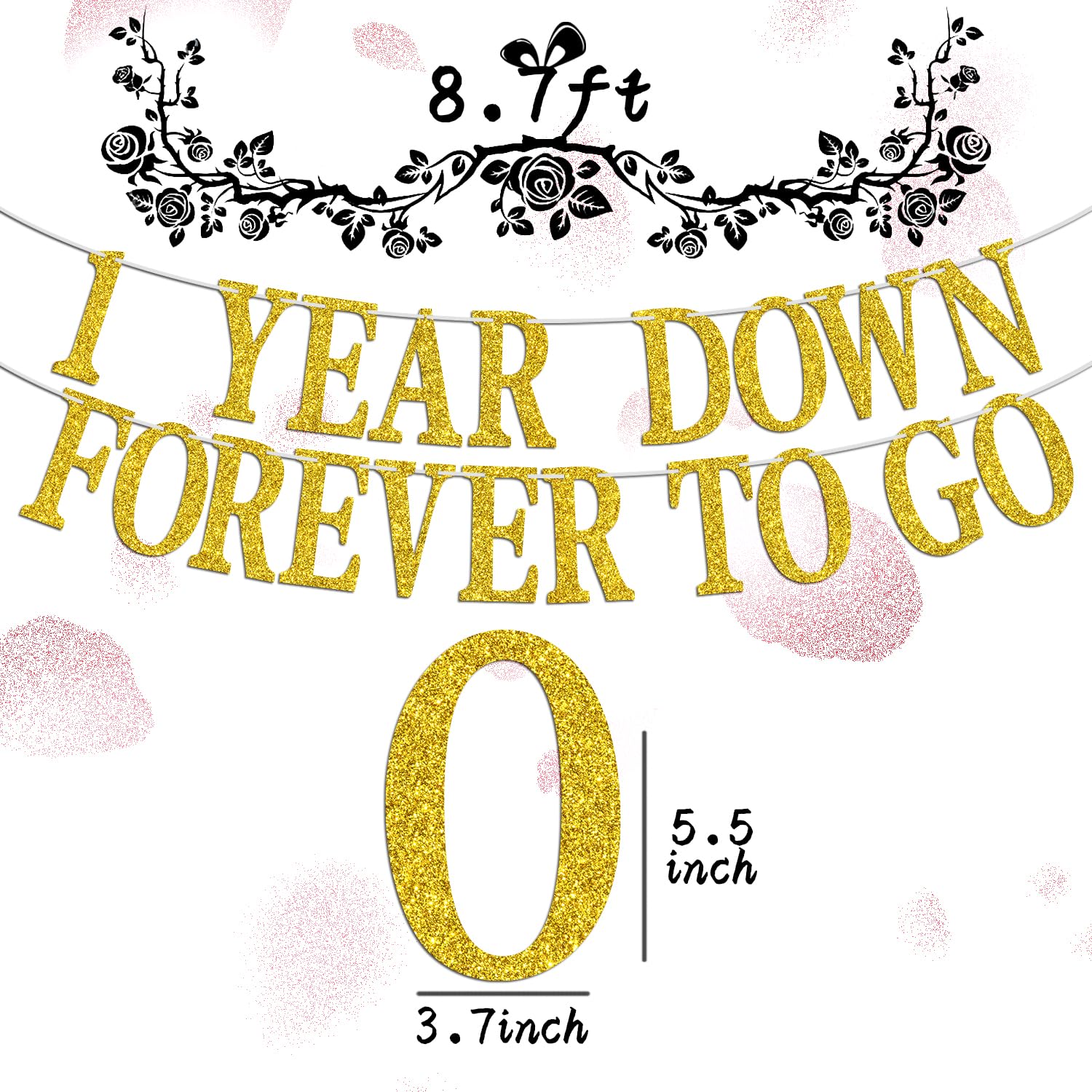 1 Year Down Forever to Go Banner, 1 Year of Marriage Gift, Happy 1st Wedding Anniversary Party Decoration Supplies, Gold Glitter