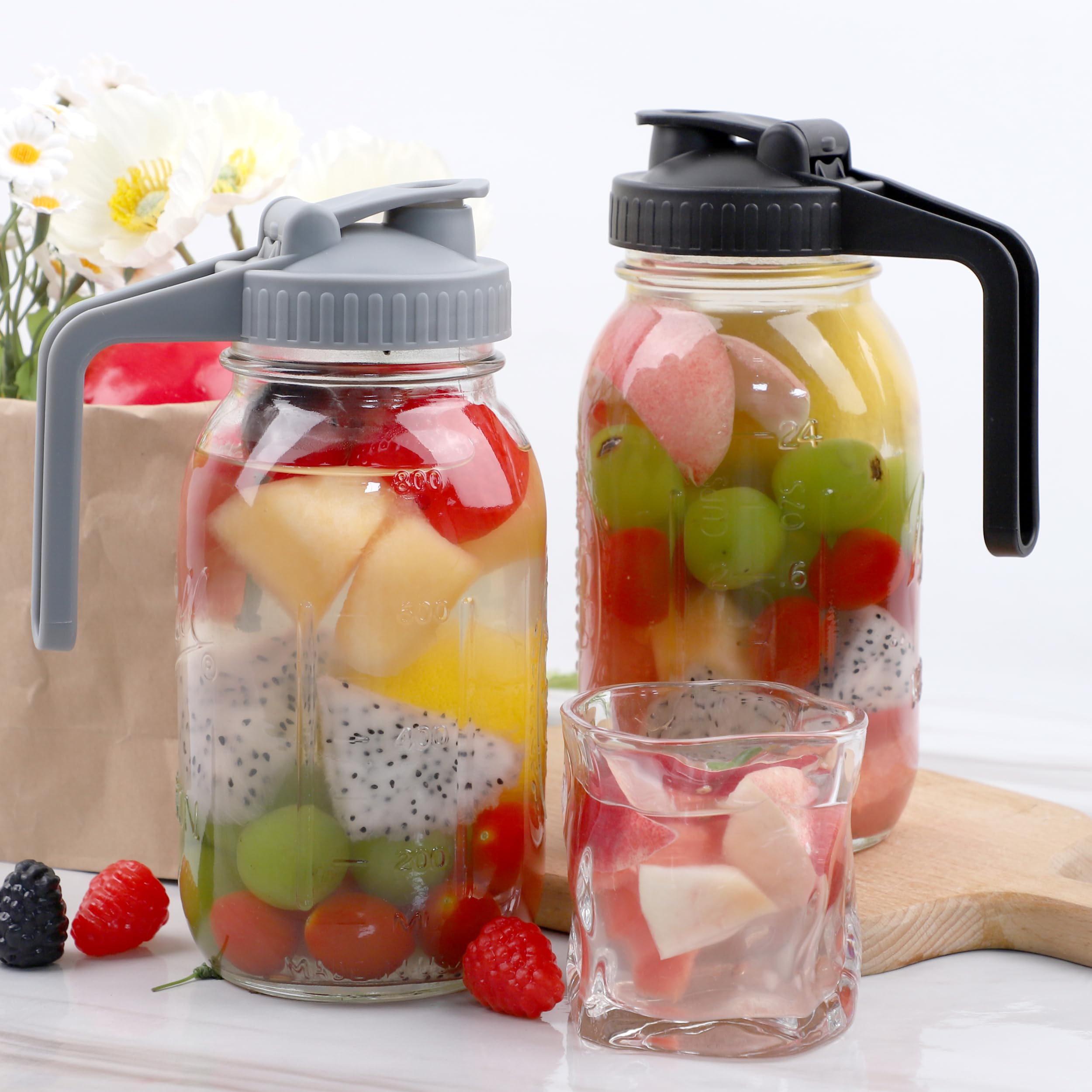 Mason Jar Pour Spout Lids With Handle Regular Mouth Mason Pitcher Lid With Flip Cap, Airtight & Leak-Proof Pour And Store Cover (Jar Not Included)