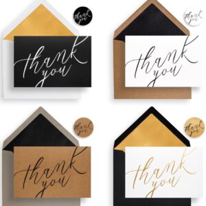 BornPaper Thank You Cards with Envelopes - Luxury 120 Pack, Gold-Foil-Stamped Interiors & Matching Stickers – Over 64 Unique Combinations, Ideal for Business, Wedding, Graduation, Bridal & Baby